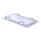 image of Carlisle 10280Z07 StorPlus Universal Lid, 1/3 Size Pan, Polycarbonate Clear, Hinged, Notched, Handle