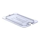 image of Carlisle 10291U07 StorPlus Lid, 1/4-Size Food Pan, Handled, Notched, Clear Polycarbonate, Safe