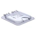 image of Carlisle 10319Z07 Universal Lid, 1/6 Size Polycarbonate Clear, Hinged, Notched, Peg Hole & Handle