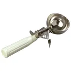 image of Carlisle 60300-10 Disher – #10, 2‑3 oz, 2‑5/8" Bowl, Stainless Steel, Ivory Thumb Press Handle