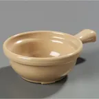 image of Carlisle 700619 Handled Soup Bowl, 8 oz 4‑5/8" Beige SAN, Footed Stackable, Dishwasher‑Safe, BPA‑Free