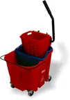 image of Carlisle 9690405 OmniFit Mop Bucket Combo, 35 Qt Red Side‑Press Wringer - 1/Each