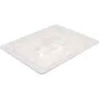 image of Carlisle CM112607 1/2-size Food Pan Lid, Clear Acrylic, Molded Handle, Dishwasher Safe - Each