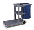 image of Carlisle JC1945L23 Platform Janitorial Cart with 3 Shelves, 22"L Bucket Platform, 23-Gallon Waste Container, 25-Gallon Nylon Bag, 3" Non-Marking Swivel Casters, 8" Rear Wheels, Polyethylene, Gray