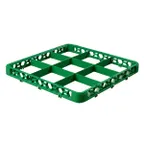 image of Carlisle RE9C09 OptiClean Divided Glass Rack Extender - Full-Size 9-Compartment (5-13/16" x 5-13/16"), Green Color-Coded, Double-Wall Reinforced Polypropylene, Textured Finish, Positive Stacking & Four-Way Tracking
