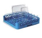 image of Carlisle RFP14 Blue Full-Size Dishwasher Rack, 19-7/8" x 19-7/8" x 4", Polypropylene, Textured Finish, Double-Wall, Quick Draining, Angled Wire Inserts, NSF