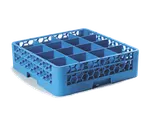 image of Carlisle RG16-114 OptiClean™ 16-Compartment Blue Glass Rack, 4-7/16" x 4-7/16", Polypropylene, Textured Finish, Double-Wall, NSF, Holds Glasses Up to 4-3/16" Diameter, Quick-Drain, Positive Stacking, Four-Way Tracking, Comfort Curve Handles