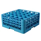 image of Carlisle RG25-314 OptiClean™ 25-Compartment Dishwasher Glass Rack, 3 Extenders, Blue Polypropylene, Textured Finish, 7-7/8" Height, Double-Wall, Quick Draining, NSF