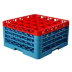 image of Carlisle RG25-4C410 OptiClean Dishwasher Glass Rack, 25‑Compartment Red/Blue, 3‑¼" Ø, Drain, Handles