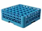 image of Carlisle RG36-214 OptiClean Glass Rack, 36 Compartments with 2 Extenders, Full-Size, 2-11/16" Diameter Capacity, 6-3/4" Height, Blue Polypropylene, Textured Finish, NSF Certified