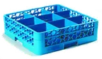image of Carlisle RG9-114 OptiClean 9-Compartment Dishwasher Glass Rack, 5-13/16" x 5-13/16" Compartments, Blue Polypropylene with Textured Finish, Holds Glasses up to 5-9/16" Diameter, Double-Wall Construction, NSF