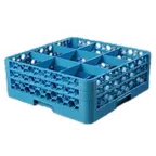 image of Carlisle RG9-214 OptiClean™ Dishwasher Glass Rack, 9‑Compartment Blue Polypropylene, with Extenders, NSF