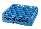image of Carlisle RW3014 OptiClean™ NeWave™ Full‑Size Dishwasher Glass Rack, Blue Polypropylene, 30 Rounded Compartments, 2‑7/8" Diameter, Double‑Wall Quick Drain, Four‑Way Tracking Handles