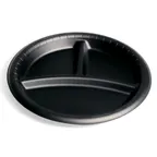 image of Dinex DXHHPL93C03 - 9" Round Plate, 3‑Compartment, Black Polypropylene, Heat‑Safe, Recyclable - 1/Case