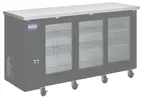 image of Hubert 168526 Back Bar Cooler, 21.6 cu ft, 72-3/4"W x 24-2/5"D x 36-1/4"H, Black, 3 Glass Doors