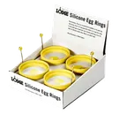 image of Lodge ASER Yellow Silicone Egg Ring, 4" Diameter, Heat Resistant up to 500°F, Stainless Steel Handle
