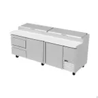 image of Asber APTP93 93" Refrigerated Pizza Prep Table, 2 Doors, 2 Drawers, 12 Pans, Stainless Steel