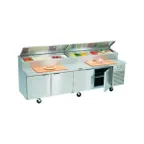 image of La Rosa L-14104-32 104" Refrigerated Pizza Prep Table, 4-Door, 14 Pans, Stainless Steel