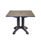 image of Grosfillex UT370742 Atlanta Outdoor Table, 32" x 32" Square Resin Top with UV-Resistant Textured Wood Grain, Aged Oak Finish, 28-2/5"H Balcony Pedestal Base, Umbrella Hole – Commercial Restaurant Patio Furniture