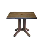 image of Grosfillex UT370816 Outdoor Square Table, 32" x 32" x 28-2/5"H, Molded Melamine with Balcony Pedestal Base, Umbrella Hole, UV Resistant Resin, Textured Wood Grain Satin Finish, Made in France