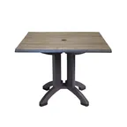 image of Grosfillex UT375742 Outdoor Atlanta Table, 36" x 36" x 28-2/5"H Square Molded Melamine Top with Pedestal Base, Umbrella Hole, UV Resistant Resin, Textured Wood Grain Satin Finish in Aged Oak