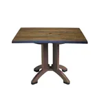 image of Grosfillex UT375816 Atlanta Outdoor Table, 36" x 36" x 28-2/5"H Square, Molded Melamine Top with Balcony Base, Umbrella Hole, UV Resin, Textured Wood Grain Satin Finish