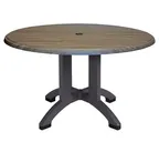 image of Grosfillex UT380742 Atlanta Outdoor Table, 42" Diameter x 28-2/5"H, Round Resin Top with Balcony Pedestal Base, Umbrella Hole, UV Resistant Textured Wood Grain Satin Finish, Aged Oak