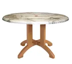 image of Grosfillex UT380815 Atlanta Outdoor Table, 42" Dia. x 28-2/5"H Round Molded Melamine Top with Balcony Pedestal Base, Umbrella Hole, UV Resistant Resin, Textured Wood Grain Satin Finish - Almeria Made in France