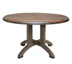 image of Grosfillex UT380816 Atlanta Outdoor Table, 42" Diameter x 28-2/5"H, Round Molded Melamine Top with Balcony Pedestal Base, Umbrella Hole, UV Resistant Resin, Textured Wood Grain Satin Finish