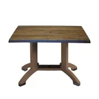 image of Grosfillex UT385816 Atlanta Outdoor Table, 48" x 32" x 28-2/5"H, Pedestal Melamine Base with Umbrella Hole, UV-Resistant Resin Textured Wood Grain Satin Finish, Made in France