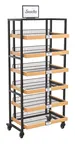 image of Hubert 219926 Modular Mobile Wire Shelving Unit, 30"W x 19-3/4"D x 74-1/4"H, 6 Shelves, 132 lbs, Maple Laminate MDF, Black Powder Coated Steel Frame, 4 Casters (2 Locking), Includes Sign Holder