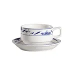 image of CAC China 103-2 Blue Lotus Porcelain Saucer 5.5" Dia x 7/8" H Round Dishwasher Safe - 1 Dozen