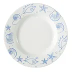 image of CAC China ATC-120 Seashell Pasta Bowl, 12" Diameter, 22 oz, Porcelain, Blue Rim, White - 1 Dozen
