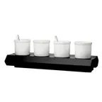 image of CAC China BF-PS40 Jam Sauce Pot Set, 4 Porcelain Pots 42 oz (5" Dia x 5-3/4" H) with Metal Stand 24-3/4" L x 10-1/2" W, Super White, Dishwasher Safe - Set