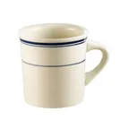 image of CAC China BLU-38 Blue Line Mug 8 oz (3‑3/8" Dia. x 3‑1/2" H) Stoneware Microwave Safe - 1 Dozen