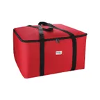 image of CAC China BTCA-1222R Insulated Food Delivery Bag, 22" x22" x12", Top Load, Zipper Lid Closure, Water-Resistant Nylon, Black/Cherry, Reinforced Strap