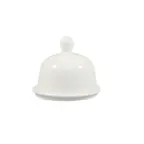 image of CAC China BUT-1 Butter Dish Set, 1 Oz 3‑1/2" Dia x 3" H Round Porcelain White, Dishwasher Safe - Set