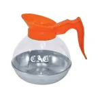 image of CAC China BVCD-64OR Coffee Decanter 64oz, Ergonomic Spout, Orange Handle, Polycarbonate Steel Base