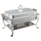 image of CAC China CAFR-301 Chafing Dish, 8 qt Rect SS, Lift Lid, Wood Handles, Bevel Legs - Set