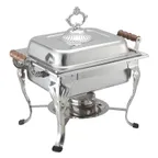 image of CAC China CAFR-307 Chafing Dish, 4 qt Square, Stainless Steel, Wood Handles, Lift‑Off Lid - Set