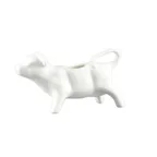 image of CAC China COW-PC Creamer Pitcher, 4‑5 oz, 6" L x 1‑1/4" W x 3" H, Porcelain White, Handle - 1 Dozen