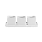 image of CAC China DT-3RT7 Set, 3 White Bowls 2"×2"×2" (2 oz) and 1 Tray 7½"×2½"×½", Dishwasher Safe - Set