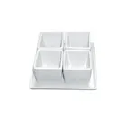 image of CAC China DT‑SQ4 Bowl Set with 4 2‑oz 2"×2" Bowls and 5"×5"×0.5" Tray, White, Dishwasher Safe - Set