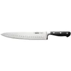 image of CAC China KFCC-G101 Chef Knife, 10" Granton Edge, Forged Tang, Carbon Steel, Black Handle
