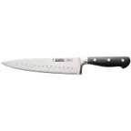 image of CAC China KFCC-G81 Chef Knife, 8" Granton Edge, Forged Tang, High-Carbon Steel, Black Handle