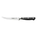 image of CAC China KFTM-G51 Schnell Tomato Knife, 5" Forged, German High-Carbon Steel Blade, Black Handle