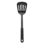 image of CAC China KUNL-TL06 Plastic Slotted Turner, Black Nylon Handle, Construction, Non‑Stick Cookware