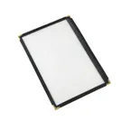 image of CAC China MCP1-58BK Cover, 1-Pocket Vinyl, 8-1/2" x 5-1/2" Double-Sided View, Brass Corners, Trim