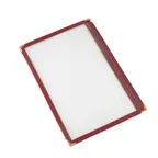 image of CAC China MCP1-58BY Menu Cover, 1-Pocket Vinyl, 8-1/2" x 5-1/2" Double-Sided, Brass Corners, Burgundy Trim