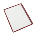 image of CAC China MCP1-911BY Menu Cover, 1-Pocket Vinyl, 8-1/2" x 11" Size, Brass Corners, Burgundy Trim